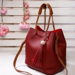 DressBerry Red Textured Bucket Bag